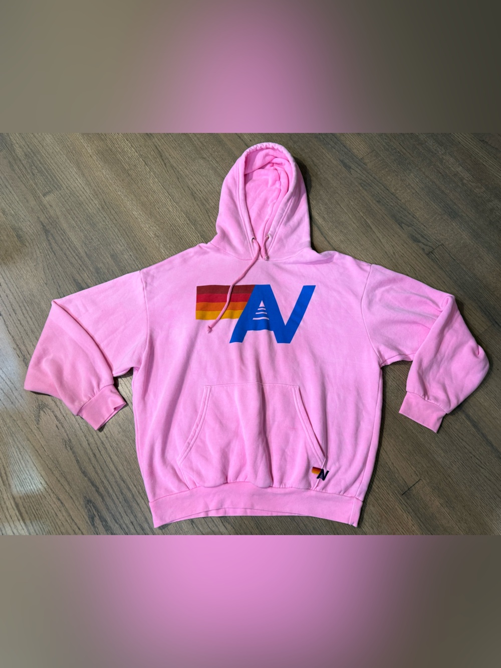 Aviator Nation Relaxed Logo Pullover Hoodie-Pink-Size Medium